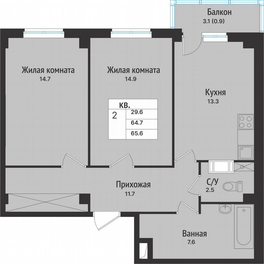 2-к. квартира, 67,8 м², 1/10 эт.