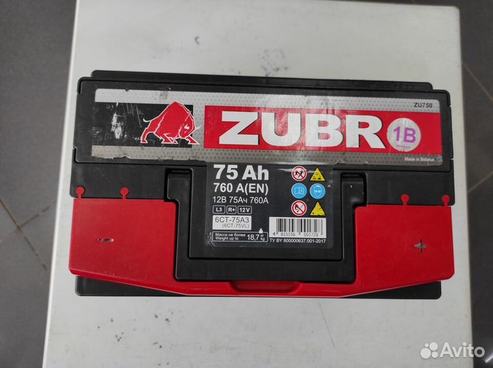 Аккумулятор 75Ач 760А Zubr (Exide) Ultra обратной