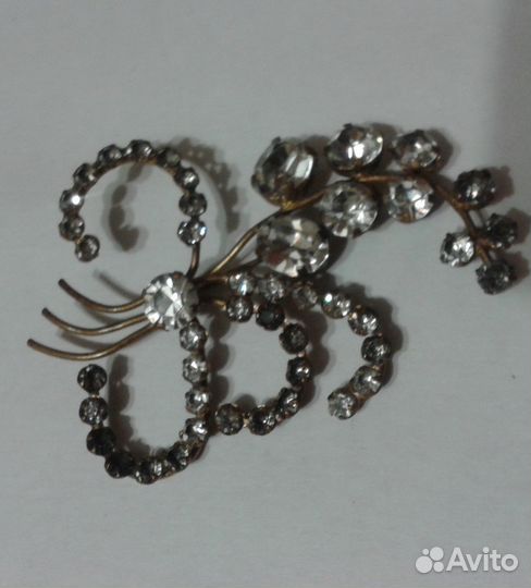 Брошь старинная, хрустальная веточка. Крупная