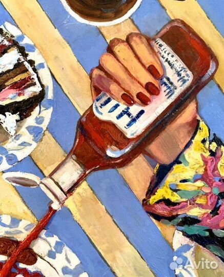 Картина маслом натюрморт завтрак яичница торт