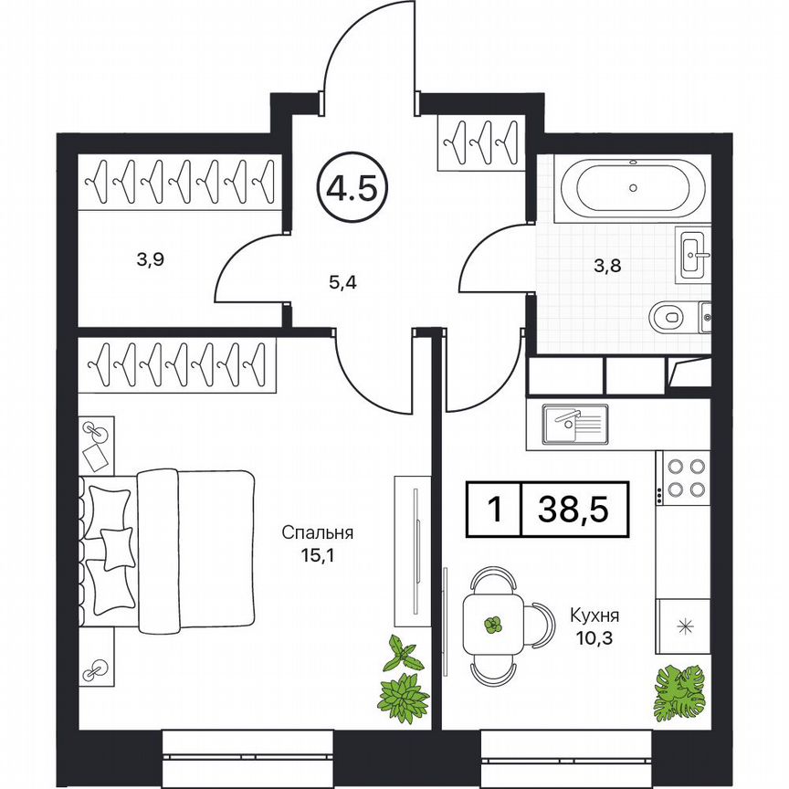 1-к. квартира, 38,5 м², 6/17 эт.