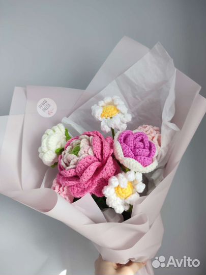 Оригинальные вязаные букеты ручная работа