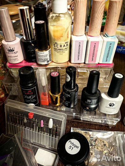 Сет, пакет для маникюра, гель лаки,база, стразы