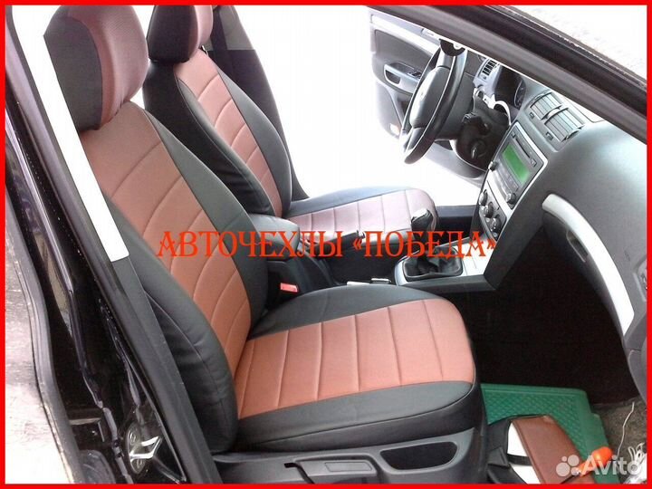 Чехлы Skoda Octavia A5 из экокожи чёрно-коричневые