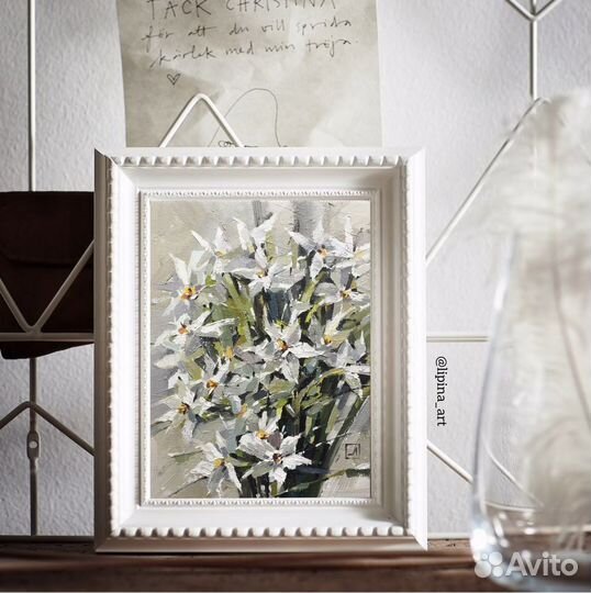 Картина маслом цветы нарциссы букет