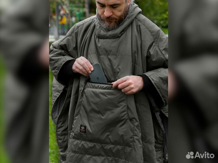 Пончо покрывало темно-оливковый