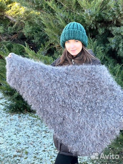 Косынка Кудрявая серая из натурального пуха козы