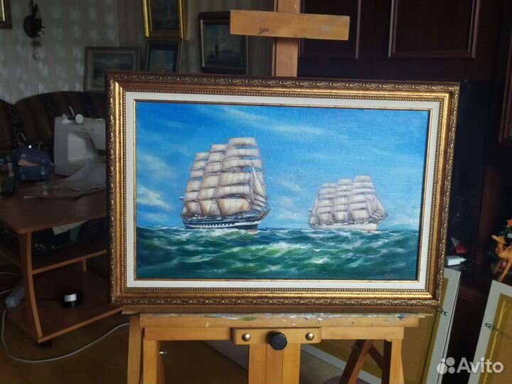 Картины маслом. Море. Парусник. Люди. Пейзаж