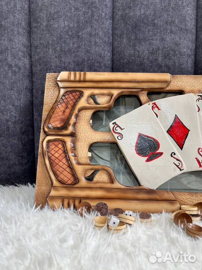 Нарды резные ручной работы со стеклом 