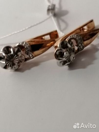 Серьги серебр. позолот. с Бриллиантами и фианитами