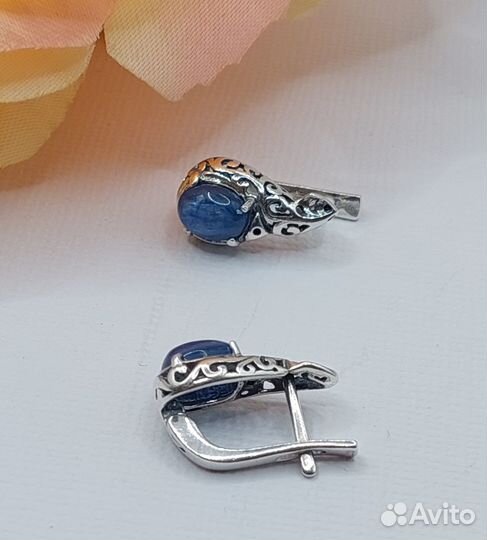 Серебряный комплект с кианитом дизайнерский Лейла