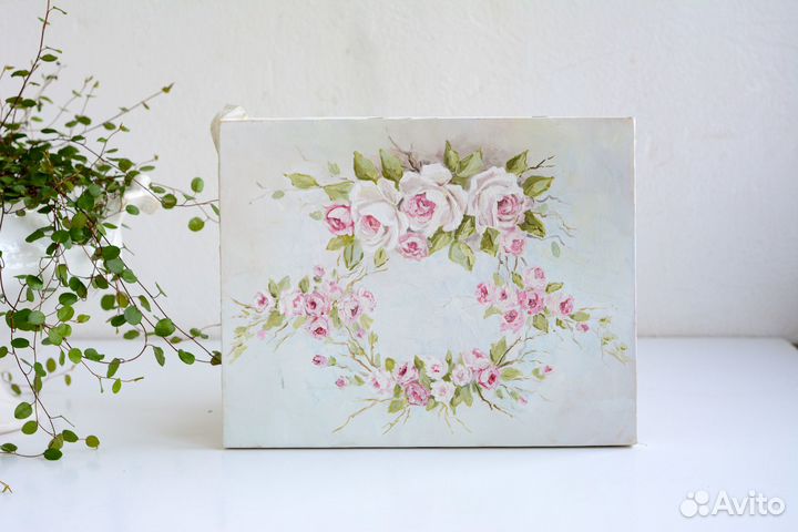 Картина розы шебби шик, картина с розами маслом