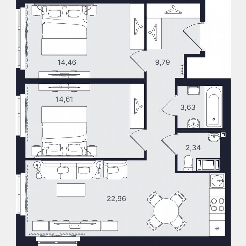3-к. апартаменты, 67,8 м², 10/24 эт.