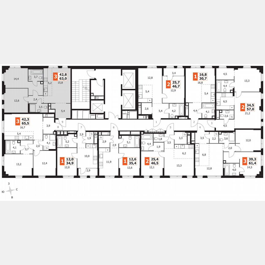 2-к. квартира, 63 м², 3/27 эт.