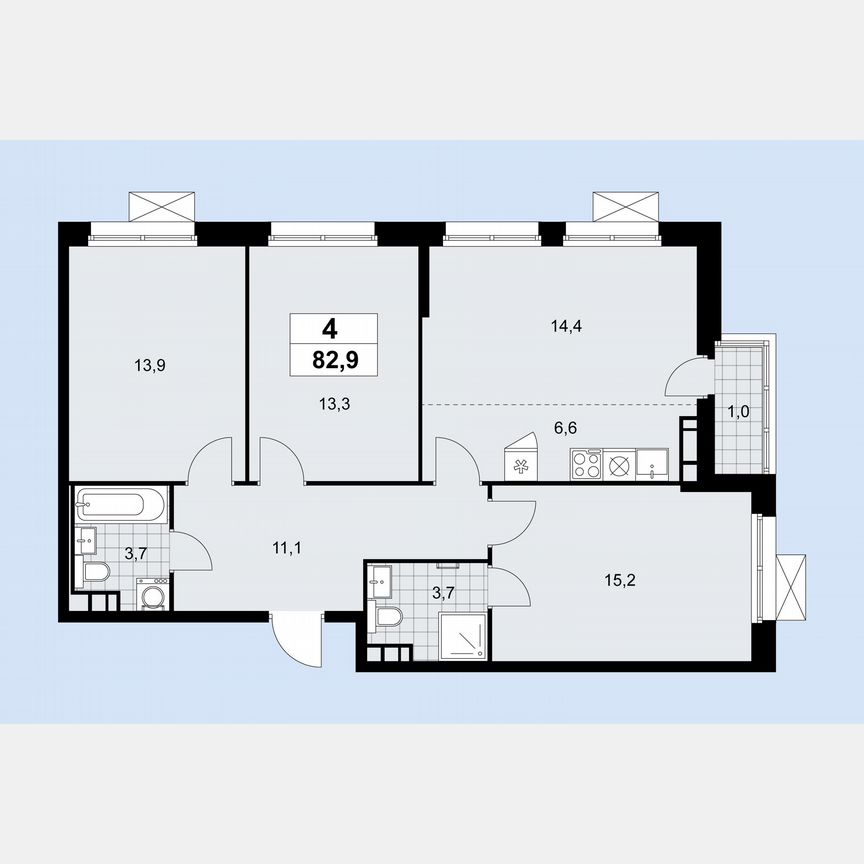 4-к. квартира, 82,9 м², 8/9 эт.
