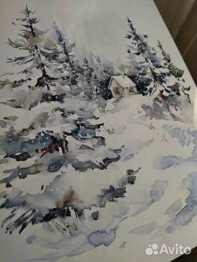 Картина зимняя сказка акварель холст