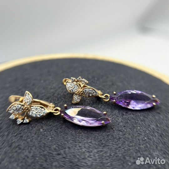Серьги 585 вставка аметист