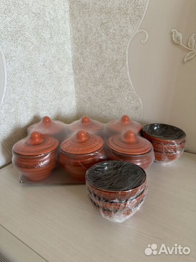 Керамические горшочки порционные 6шт с тарелочками
