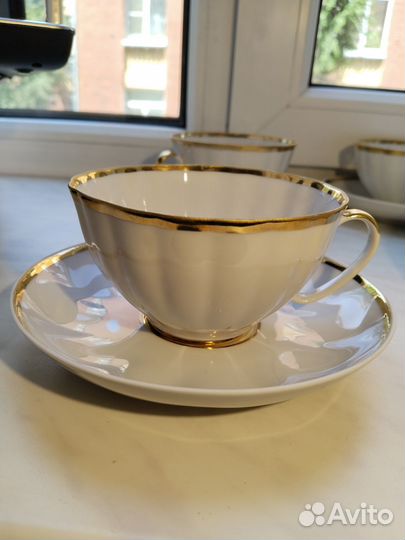 Чайный сервиз Дулево белый лебедь