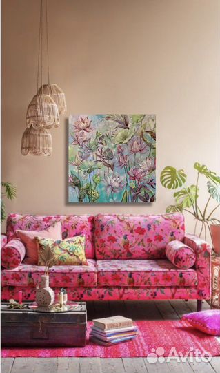 Картина маслом на холсте цветы Лотоса