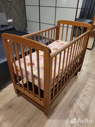 Кроватка качалка соня-5 +ящик+матрас+мягкие борта