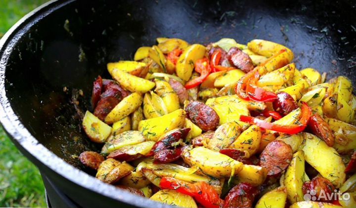 Казан чугунный + печь + половник + специи