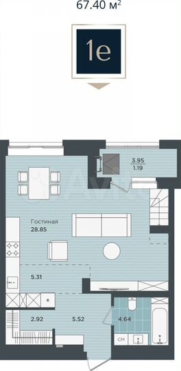 1-к. квартира, 67,4 м², 20/24 эт.