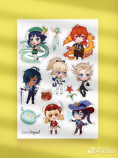 Наклейки стикеры Genshin impact 2 набора