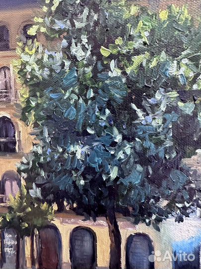 Картина маслом живопись «Ночной дворик» 40-40