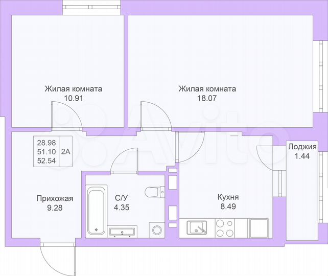 2-к. квартира, 52,5 м², 18/25 эт.