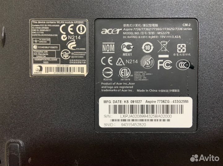 Ноутбук acer 17.3 дюйма aspire 7736ZG