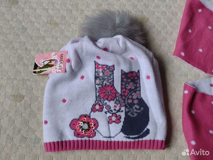 Новая зимняя шапка и шарф 48-52 Миалт белая девочк