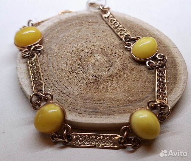 Браслет золото 585 с янтарём