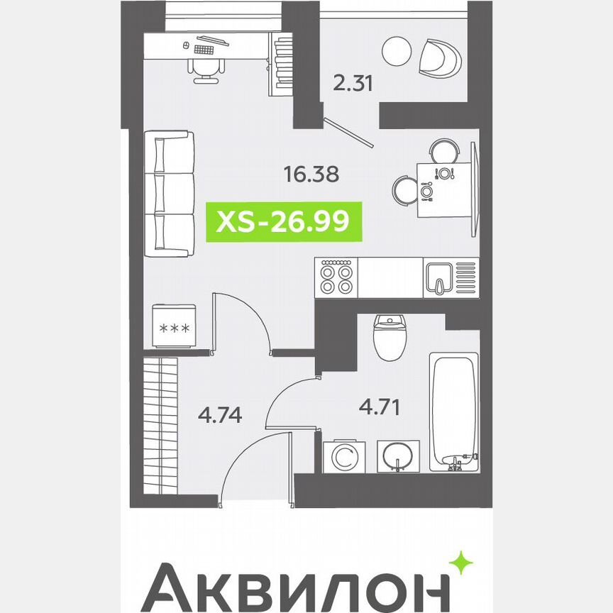 Квартира-студия, 27 м², 13/13 эт.