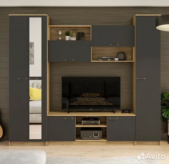 Стенка в гостиную горка Герда Дуб Крафт Серый