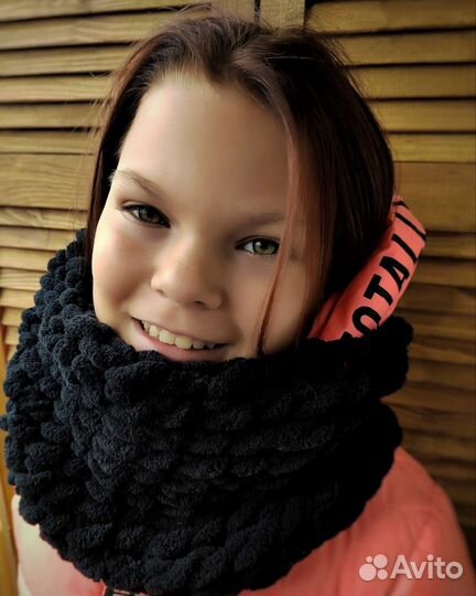 Снуд чёрный ручная работа