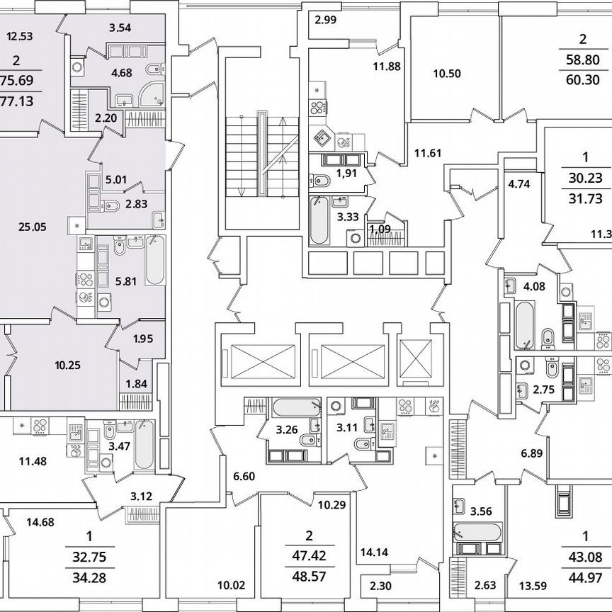 2-к. квартира, 77,1 м², 20/22 эт.