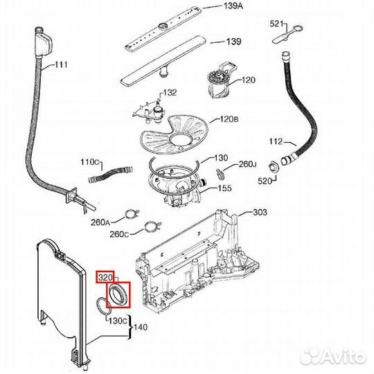 Гайка резервуара водораспределителя для посудомоеч