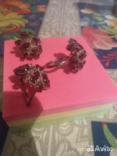 Серебряный комплект с гранатами Чехия 1970х годы