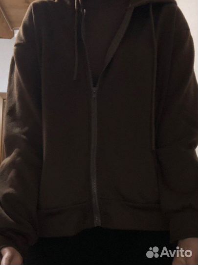 Зип-худи однотонное коричневое
