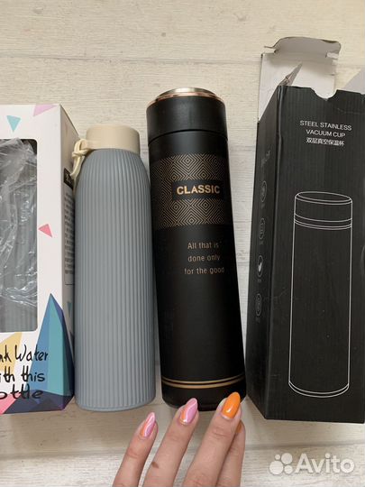 Бутылка для воды, термос черный мужской