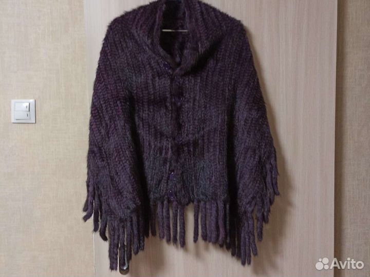 Палантин из вязаной норки цвет фиолетовый