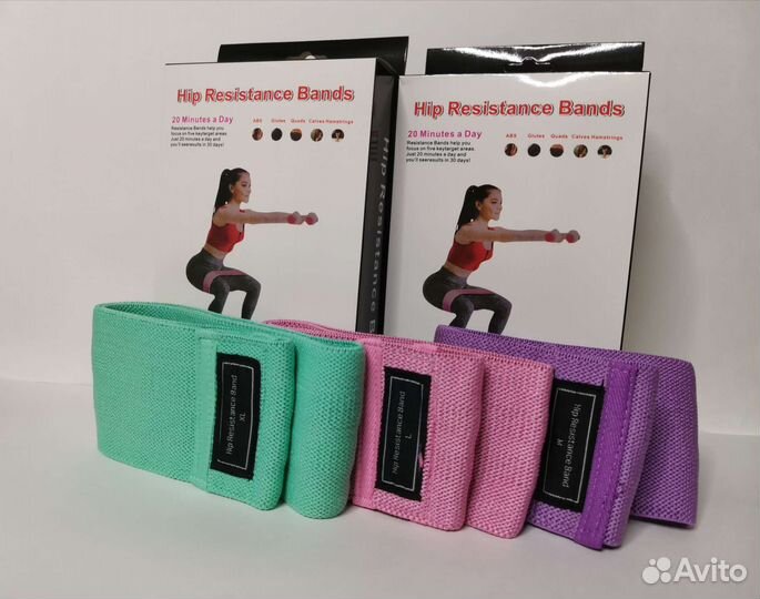 Набор тканевых фитнес-резинок 3шт(10, 17 и 25 кг)