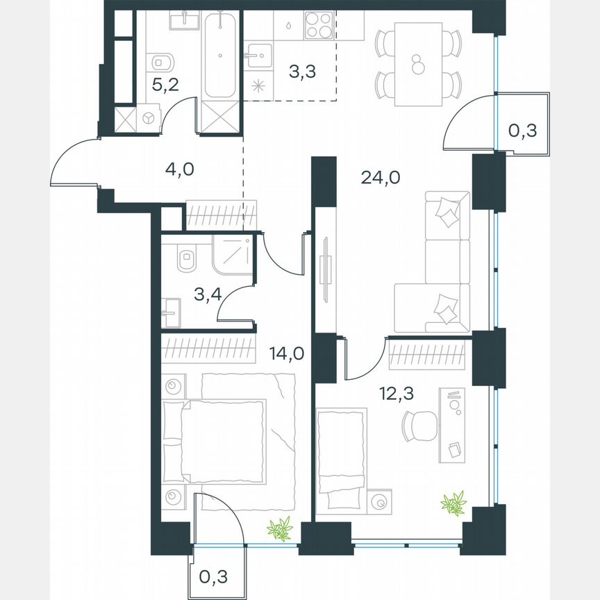 3-к. квартира, 66,8 м², 15/64 эт.