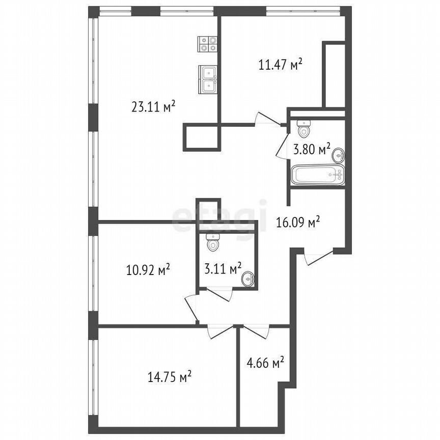 3-к. квартира, 87,9 м², 8/19 эт.