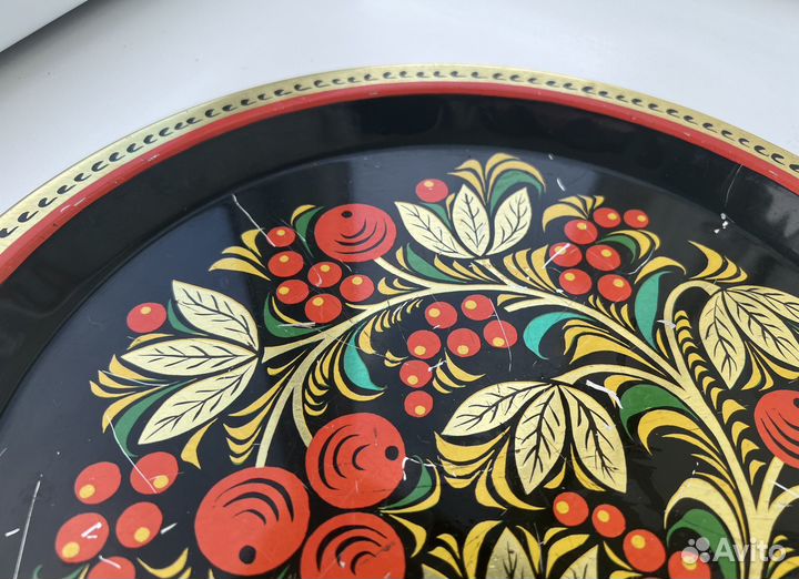 Поднос хохлома СССР металлический 33 см