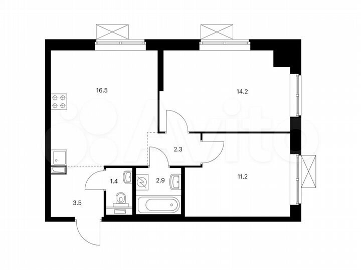 2-к. апартаменты, 52 м², 21/21 эт.