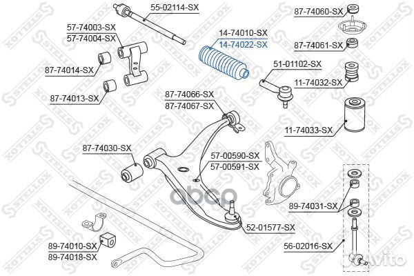 14-74022-SX пыльник рейки рулевой с г/у Nissan
