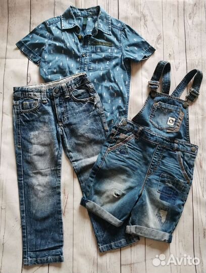 Джинсы комбинезон и рубашка на мальчика