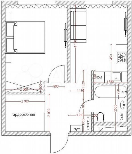 2-к. квартира, 43 м², 5/5 эт.